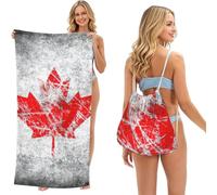 LMNvbz Retro Canada Flag Print 2 In 1 Packable Beach Towel Bag, Quick Dry Backpack Microfiber Mat For Camping, Travel, Vacation, Cruise, And Picnic