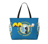 LMNvbz South Dakota Flag Print Large Beach Bag Tote With Zipper And Wet Pocket, Women'S Waterproof Foldable Travel Bags, For Pool, Cruise And Swim