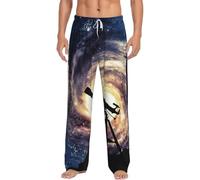 LMNvbz Space Galaxy With Telescope Print Men'S Soft Bottoms Pyjama Pants Lounge Pajama, Lightweight Comfort Sleep Trousers Loungewear Nightwear Pjs With Pockets