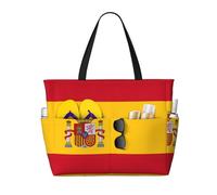 LMNvbz Spanish Flag Print Large Beach Bag Tote With Zipper And Wet Pocket, Women'S Waterproof Foldable Travel Bags, For Pool, Cruise And Swim