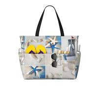 LMNvbz Starfish And Lighthouse Print Large Beach Bag Tote With Zipper And Wet Pocket, Women'S Waterproof Foldable Travel Bags, For Pool, Cruise And Swim