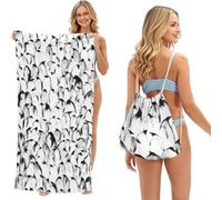 LMNvbz Stylish Crowd Of Penguins Pattern Print 2 In 1 Packable Beach Towel Bag, Quick Dry Backpack Microfiber Mat For Camping, Travel, Vacation, Cruise, And Picnic
