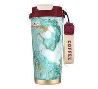 LMNvbz Teal and Gold Marble 316 Stainless Steel Insulated Coffee Mug, Vacuum Lid Travel Tea Cup Keeps Hot and Cold
