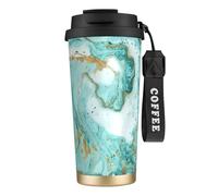 LMNvbz Teal and Gold Marble 316 Stainless Steel Insulated Coffee Mug, Vacuum Lid Travel Tea Cup Keeps Hot and Cold