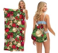 LMNvbz Tree Spruce Leaves Balls Flowers Berry Print 2 In 1 Packable Beach Towel Bag, Quick Dry Backpack Microfiber Mat For Camping, Travel, Vacation, Cruise, And Picnic