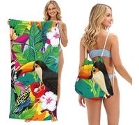 LMNvbz Tropical Birds And Plant Leaf Print 2 In 1 Packable Beach Towel Bag, Quick Dry Backpack Microfiber Mat For Camping, Travel, Vacation, Cruise, And Picnic