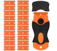 LMOGWL 1 Piece Mini Plastic Scraper with 20 Plastic Blades, Multi-Purpose Plastic Scraper for Removing Labels, Adhesive Residue and Decals from Glass, Windows, Floors, Car Stickers, Orange
