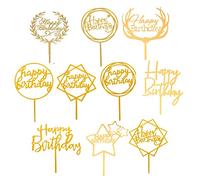 LMOGWL 10 pieces Happy Birthday Cake Decoration, Acrylic Cake Decoration, Suitable for Men, Women, Babies, Fathers, Mothers, Various Birthday Party Cake, Dessert, Pastry Decoration Supplies (Gold)