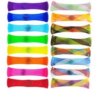 LMOGWL 16 Pieces Mixed Color Woven Mesh Tubes and Marble Sensory Toys - Fingertip Anxiety and Stress Relief Squeezing Toys (16 Colors)
