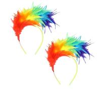 LMOGWL 2 Pieces Rainbow Feather Headband for Carnival, Cute Hairbands for Role Playing, Easter, Halloween, Wedding Party Decorations