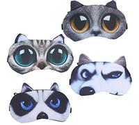 LMOGWL 4 Pieces Cute cat and Dog Pattern Sleep Eye mask, Soft and Fluffy Sleep Sunshade Eye mask for Resting and Traveling Children, Boys and Girls, Male and Female Universal Daydream Sleep Eye Mask