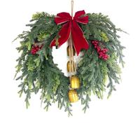lmoikesz 19.6 inch Christmas Wreath for Front Door, Real Touch Norfolk Pine Wreath with Bow, Bell & Red Berries, Realistic Xmas Wreaths for Indoor Outdoor Window Fireplace Holiday Christmas Decor