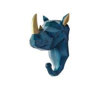 lmoikesz Animal Shape Coat Hook Made Of Resin For Long-lasting Resin Elephant Head Animal Wall Mounted Hook Animal Head Coat Hook, Retro blue (rhino)