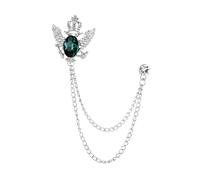 lmoikesz Crown Wing Brooch For Men Showcasing Chic Elegance Accessorizing Any Outfit With Unique Chains And Fashionable Shirt Tie Hat Scarf Dress Coat Brooch Fashion, Silver and Green, 3.5x3.2cm