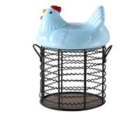 lmoikesz Farmhouse Chicken Egg Holder Ceramic Chicken Shaped Fruit Storage Basket Vintage Wire Egg Storage Basket With Lid, type+4