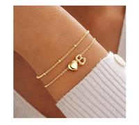 lmoikesz Heart Letter Bracelet Double Layer Women Modern | Trendy Stackable Wrist Chain For Office Travel Party Durable For Frequent Adjustable Length