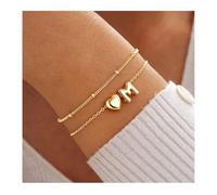 lmoikesz Heart Letter Bracelet Double Layer Women Modern | Trendy Stackable Wrist Chain For Office Travel Party Durable For Frequent Adjustable Length