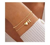 lmoikesz Heart Letter Bracelet Double Layer Women Modern | Trendy Stackable Wrist Chain For Office Travel Party Durable For Frequent Adjustable Length