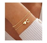 lmoikesz Heart Letter Bracelet Double Layer Women Modern | Trendy Stackable Wrist Chain For Office Travel Party Durable For Frequent Adjustable Length