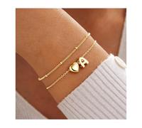 lmoikesz Heart Letter Bracelet Double Layer Women Modern | Trendy Stackable Wrist Chain For Office Travel Party Durable For Frequent Adjustable Length