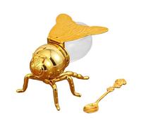 lmoikesz Multipurpose Luxurious Bee Honey Pot With Spoon Stylish Honey Jar For Homes And Restaurants Practical And Beautiful Jar Dipper Set Home Kitchen Alloy Glass, Gold Rose, 10x15x8.5cm