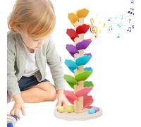 lmoikesz Rainbow Music Tree Toy, Wooden Ball Drop STEM Learning Toy Musical Sensory Tree Motor Skills Building Blocks for Kids Boys Girls