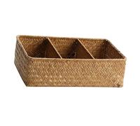 lmoikesz Tightly Woven Basket with Dividers Rustic Wicker Desk Organizer Unique Japanese Storage Solution Three Grid Storage Japanese Woven Basket Desk