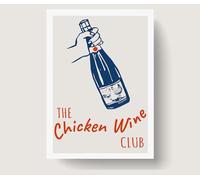 Lmovutcom 1 Piece Unframed, The Chicken Wine Club Posters & Prints, Kitchen Wall Art Print, Blue and Red Design