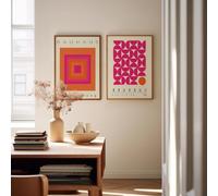 Lmovutcom 2-panel combination Pink and orange Bauhaus style geometric color blocks art posters painting, canvas prints, Sofa background wall decor, unframed