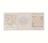 Lmovutcom 3 Pcs Matisse Inspired Neutral Wall Art for Modern Home, Office, Living Room, Bedroom Decor, Unframed Canvas Poster Wall Art