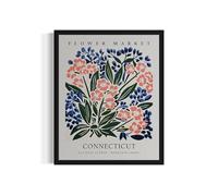 Lmovutcom Connecticut Flower Market Poster Art Print Botanical Wall Art Painting, Pastel Floral State Decor for Living Room and Bathroom, Unframed