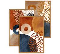 Lmovutcom Large Unframed Canvas Wall Art, Set of 3 Watercolor Decor in Navy Blue, Terracotta, Burnt Orange, Beige, Minimalist Natural Cotton Posters, Boho Modern Aesthetic for Living Room, Bedroom