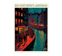 Lmovutcom Red Light District, Amsterdam Wall Poster,Travel Illustration Art Print, Holland Alfonso Trufa Painting Poster,Tourism Landmark Canvas Picture,Living Room Bedroom Wall Art Decor,Unframed