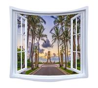 Lmovutcom Simulated scenery wall cloth tapestry outside the window coconut tree architectural cultural landscape room decoration living room tapestry