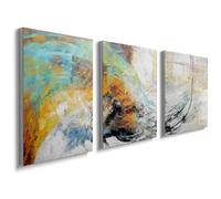 Lmovutcom Unframed 3 Piece Canvas Wall Art, Warm Abstract Prints, Flowing Orange & Teal Brush Strokes on White Background Painting, Contemporary Wall Decor for Living Room