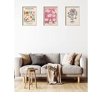 Lmovutcom Unframed Wall Art, Abstract Henri Matisse Pink Flower Market Canvas Print, Minimalist Wall Decor for Living Room and Bedroom, Set of 3, Gift