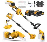 Lmozim 2-in-1 Cordless Pole Saw & Battery Chainsaw 6 Inch, Mini Chainsaw Cordless with Extension Pole, Adjustable Head, Brushless Electric Rotatable Pole Saw for Tree Branches Pruning, Wood Cutting