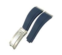 LMPVPDGADZ 19mm 20mm 21mm Metal Link Curved End Rubber Watchband Fit For Rolex Submariner Fit For DAYTONA Yacht-Master Fit For GMT Strap Silicone Bracelets(Blue,20MM_SILVER)