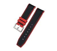 LMPVPDGADZ 23mm 22mm Curved End Silicone Rubber Watchband Fit For Tudor Black Bay Bronze Pelagos Fit For Longines Conquest HydroConquest L3 Watch Strap(Black red-Silver,22mm)