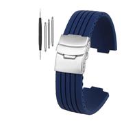 LMPVPDGADZ Silicone rubber watch strap 16mm 18mm 20mm 22mm 24mm universal black blue Double safety buckle stripe unisex watchband bracelet(Blue-Silver,20mm)