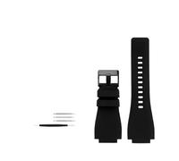 LMPVPDGADZ Soft Rubber Watch Strap Fit For Bell & Fit For Ross BR-01 BR-03 Series Black Convex Mouth 24x35mm Pin Buckle Watch Band Replacement Wristband(Black-black)