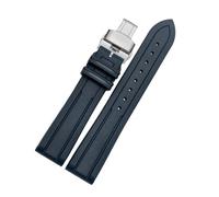 LMPVPDGADZ Viton Watch Strap Fit For O-mega Fit For RoX Fit For S-eiko Sharkey MM300 Fluororubber Waffle Watchband Silicone Bracelet 20mm 22mm(Blue A silver,22mm)