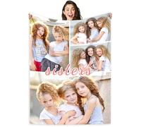 LMQJDZ Personalised Photo Blanket,with Photo & Text, Father's/Mother's Day, for Girlfriend, Boyfriend, Kid, Pet Personalised Gifts (4 Photo)