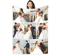 LMQJDZ Personalised Photo Blanket,with Photo & Text, Father's/Mother's Day, for Girlfriend, Boyfriend, Kid, Pet Personalised Gifts (7 Photo)