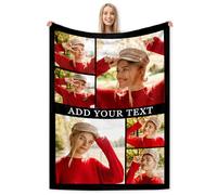 LMQJDZ Personalised Photo Blanket,with Photo & Text, Father's/Mother's Day, for Girlfriend, Boyfriend, Kid, Pet Personalised Gifts (6 Photo)