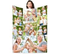 LMQJDZ Personalised Photo Blanket,with Photo & Text, Father's/Mother's Day, for Girlfriend, Boyfriend, Kid, Pet Personalised Gifts (9 Photo)