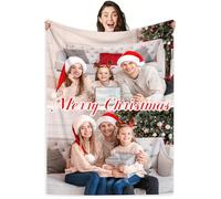 LMQJDZ Personalised Photo Blanket,with Photo & Text, Father's/Mother's Day, for Girlfriend, Boyfriend, Kid, Pet Personalised Gifts (2 Photo)