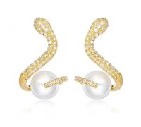 LMQLMK Dainty Gold Snake Earrings for Women Pearl Cubic Zirconia Earrings Small Tiny Minimalist Snake Dangle Earring