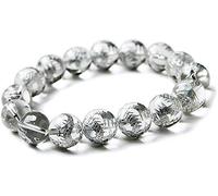 LMRJHAZ 10mm Natural White Quartz Silver Dragon Carved Crystal Clear Round Beads Women Bracelet AAAA