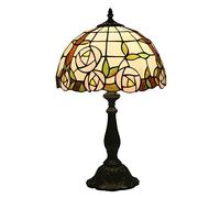 LMRJHAZ 12 Inch Table Lamp Bedroom Study Art Desk Light Pink Floral Stained Glass Lampshade For Living Room Office Decorative Lighting Alloy Base Needed (one Color Resin Base)